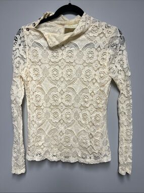 Anthropologie Maeve Cream Lace Turtleneck Sweater